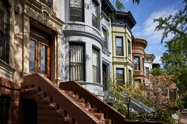 Brownstone facades in New York City